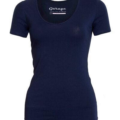 0702 Camiseta mujer BODYFIT cuello pico - Azul marino