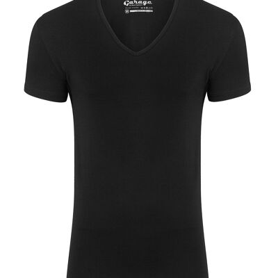 0206 BODYFIT T-Shirt tiefer V-Ausschnitt - Schwarz