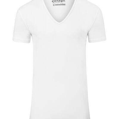 0206 BODYFIT T-Shirt mit tiefem V-Ausschnitt - Weiß