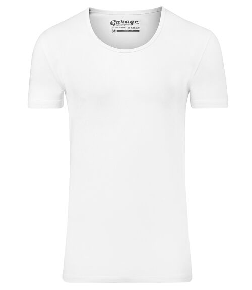 0205 BODYFIT T-shirt deep O-neck - White