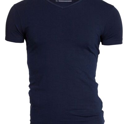 0202 BODYFIT Camiseta cuello pico - Azul marino
