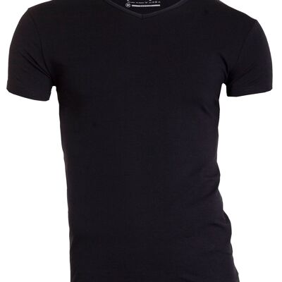 0202 BODYFIT T-shirt col V - Noir