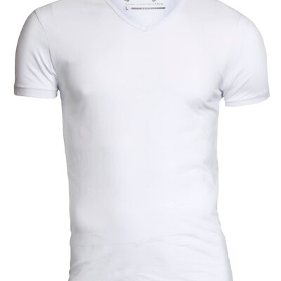 0202 BODYFIT T-shirt col V - Blanc