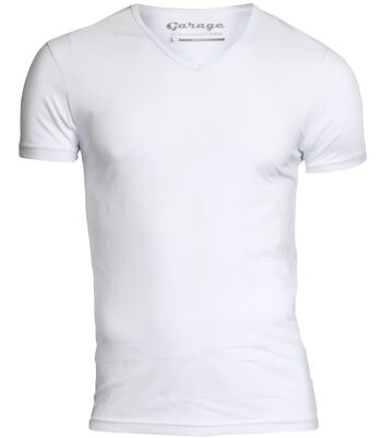 0202 BODYFIT T-shirt col V - Blanc