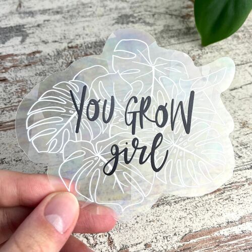 Sun Catcher Sticker - Regenbogen Aufkleber - You Grow Girl, Monstera, Urban Jungle, Pflanzen, Botanische tropische Illustration