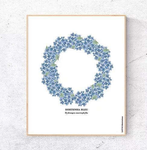 Erbario ad acquerello "Ortensia blu"
