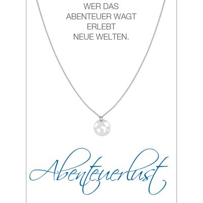 HERZ-KARTE Kette mit Weltkarten-Anhänger und Karte "Abenteuerlust" Silber - 925 Sterlingsilber rhodiniert