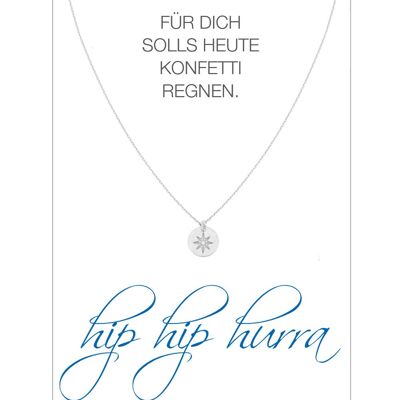 HERZ-KARTE Kette mit Coin Polarsternund Karte "hip hip hurra" Silber - 925 Sterlingsilber rhodiniert