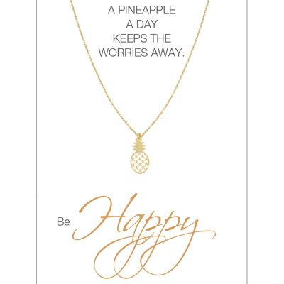 HERZ-KARTE Kette mit Ananas-Anhänger und Karte "be Happy" Gold - 925 Sterlingsilber gelbvergoldet