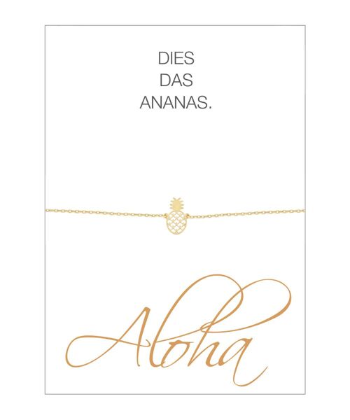 HERZ-KARTE Armband mit Ananas-Anhänger und Karte "Aloha" Gold - 925 Sterlingsilber gelbvergoldet