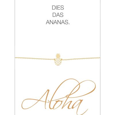 HERZ-KARTE Armband mit Ananas-Anhänger und Karte "Aloha" Gold - 925 Sterlingsilber gelbvergoldet