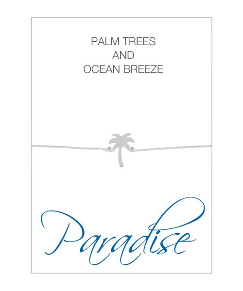 HERZ-KARTE Armband mit Palmen-Anhänger und Karte "Paradise" Silber - 925 Sterlingsilber rhodiniert