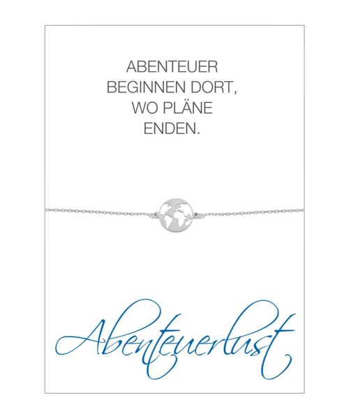 HERZ-KARTE Armband mit Weltkarten-Anhänger und Karte "Abenteuerlust" Silber - 925 Sterlingsilber rhodiniert