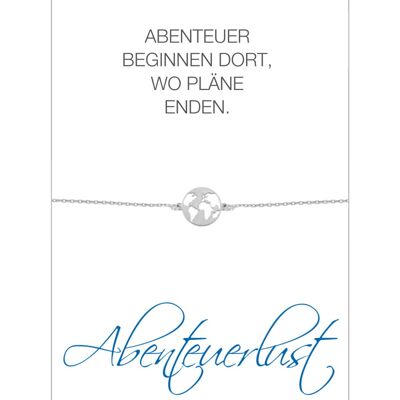 HERZ-KARTE Armband mit Weltkarten-Anhänger und Karte "Abenteuerlust" Silber - 925 Sterlingsilber rhodiniert