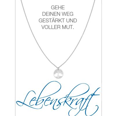 HERZ-KARTE Kette mit Baum des Lebens-Anhänger und Karte "Lebenskraft" Silber - 925 Sterlingsilber rhodiniert