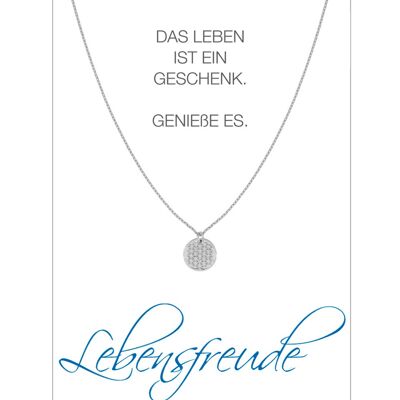 HERZ-KARTE Kette mit Blume des Lebens-Anhänger und Karte "Lebenslust" Silber - 925 Sterlingsilber rhodiniert