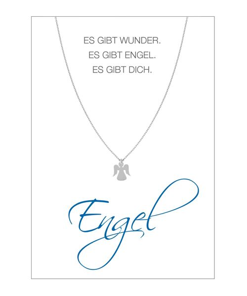 HERZ-KARTE Kette mit Engel-Anhänger und Karte "Engel" Silber - 925 Sterlingsilber rhodiniert