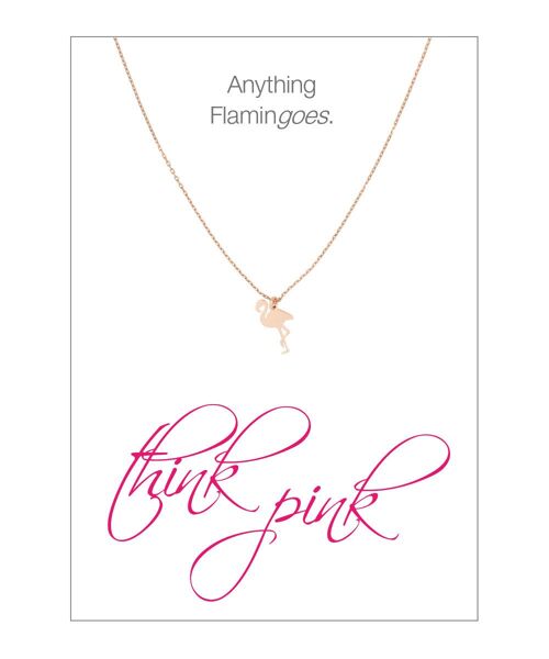 HERZ-KARTE Kette mit Flamingo-Anhänger und Karte "think pink" Rosé - 925 Sterlingsilber rosévergoldet