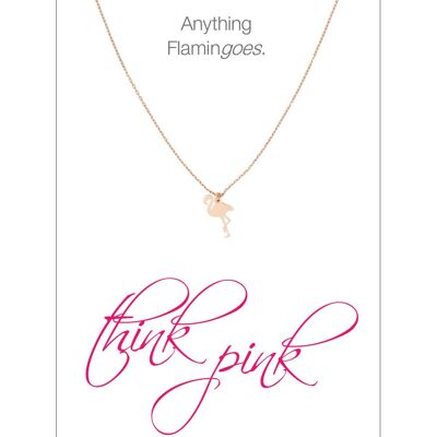 HERZ-KARTE Kette mit Flamingo-Anhänger und Karte "think pink" Rosé - 925 Sterlingsilber rosévergoldet