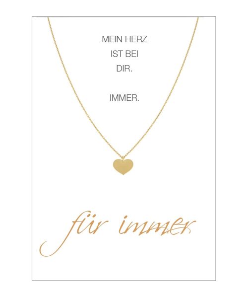 HERZ-KARTE Kette mit Herz-Anhänger und Karte "für immer" Gold - 925 Sterlingsilber gelbvergoldet