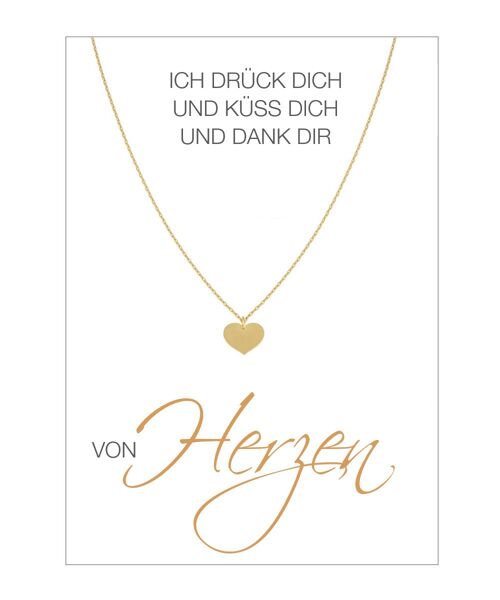 HERZ-KARTE Kette mit Herz-Anhänger und Karte "... von Herzen" Gold - 925 Sterlingsilber gelbvergoldet