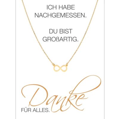 HERZ-KARTE Kette mit Infinity-Anhänger und Karte "Danke für alles" Gold - 925 Sterlingsilber gelbvergoldet