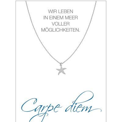 HERZ-KARTE Kette mit Seestern-Anhänger und Karte "Carpe Diem" Silber -925 Sterlingsilber rhodiniert