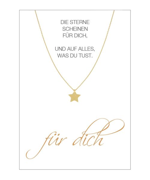 HERZ-KARTE Kette mit Stern-Anhänger und Karte "für dich" Gold - 925 Sterlingsilber gelbvergoldet