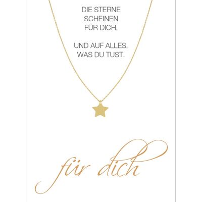 HERZ-KARTE Kette mit Stern-Anhänger und Karte "für dich" Gold - 925 Sterlingsilber gelbvergoldet