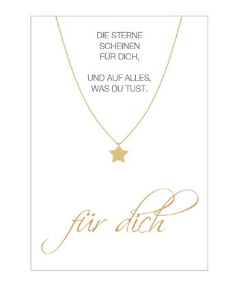 Chaîne CARTE COEUR avec pendentif étoile et carte "pour toi" Or - Argent massif 925 plaqué or jaune