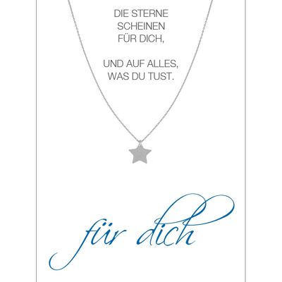 HERZ-KARTE Kette mit Stern-Anhänger und Karte "für dich" Silber - 925 Sterlingsilber rhodiniert