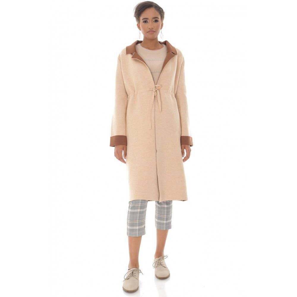 Cardigan lungo in maglia pesante, Aimelia Jr544, JR546 in beige, cammello