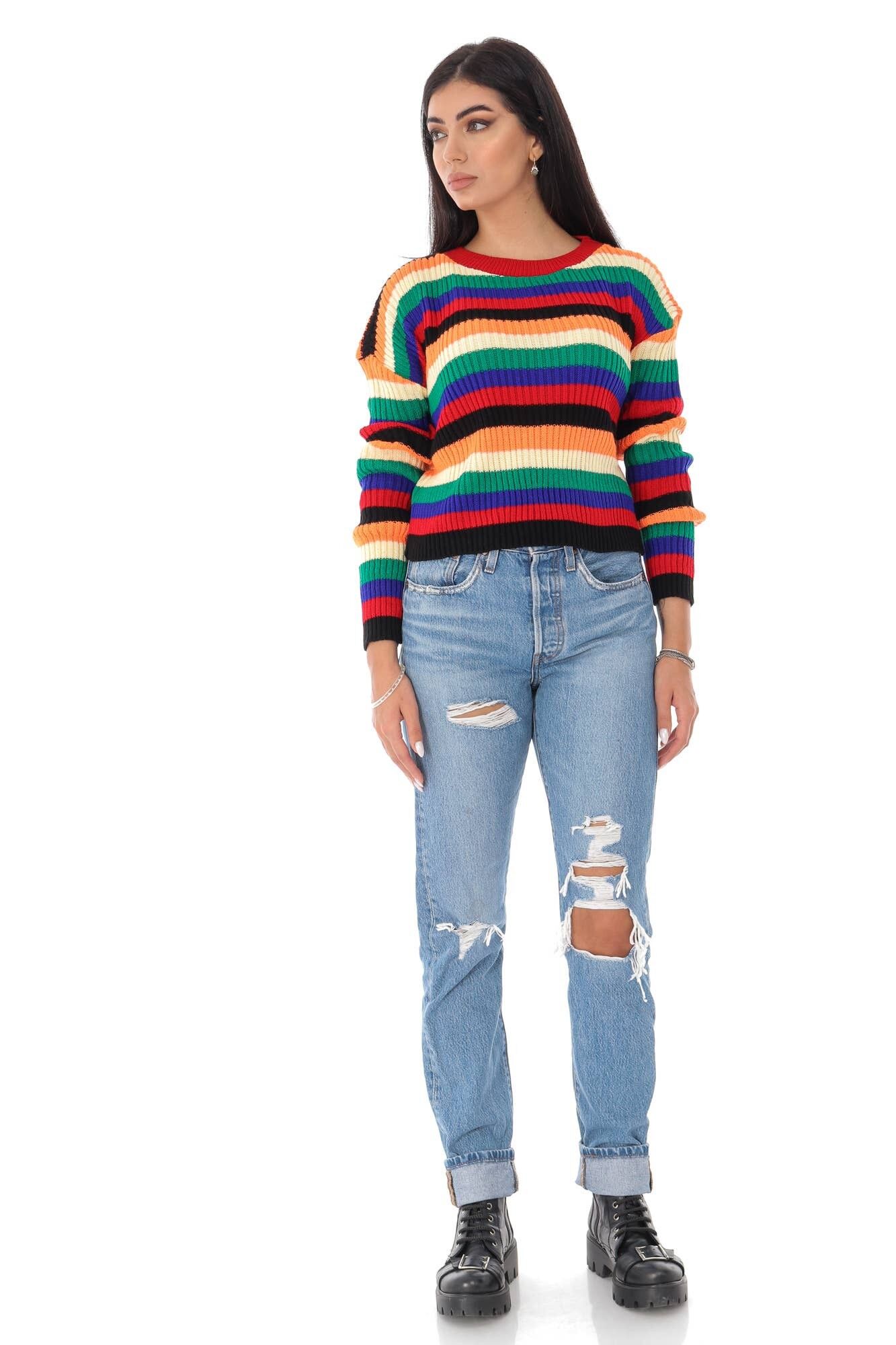 Maglia corta da donna a righe colorate - AIMELIA - BR2337