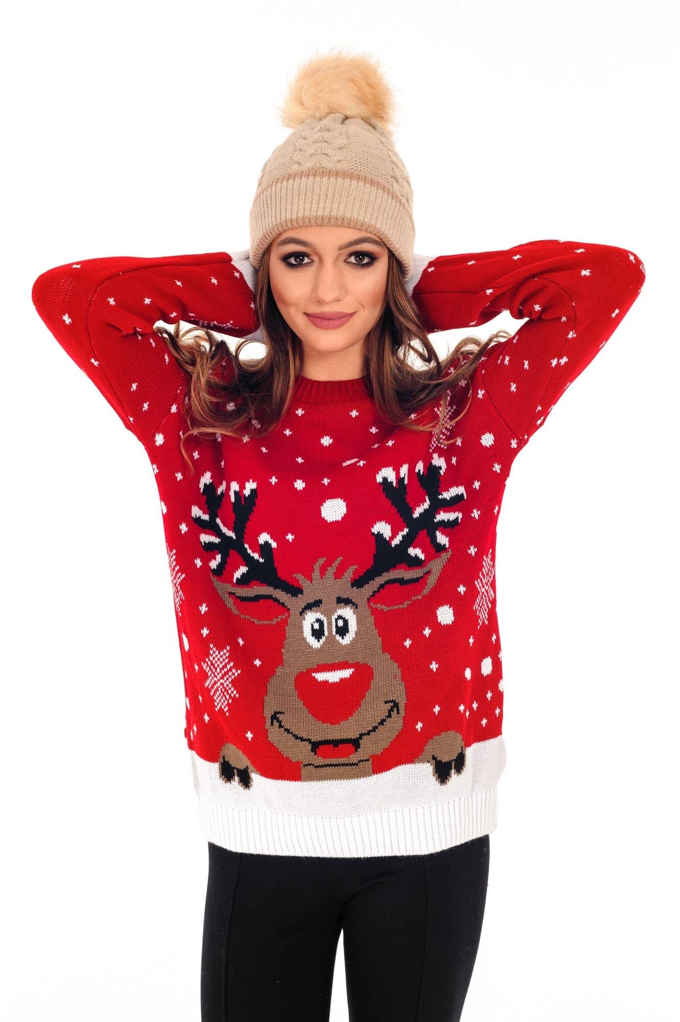 Maglione da donna con stampa renna natalizia, Aimelia - BR636