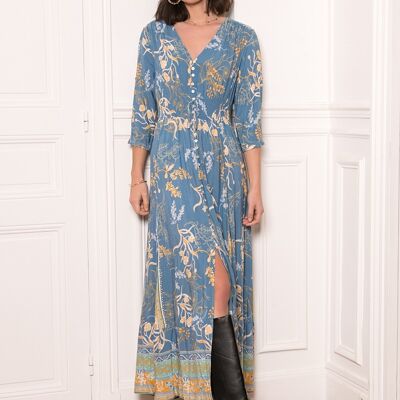 Long dress with bohemian print button front