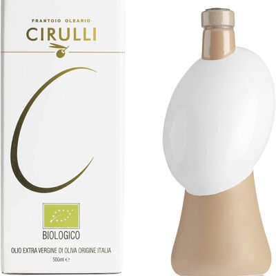 Pot en céramique blanche et terre cuite avec huile d'olive extra vierge Cirulli 500 ml - Idée cadeau -