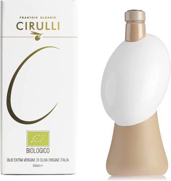 Pot en céramique blanche et terre cuite avec huile d'olive extra vierge Cirulli 500 ml - Idée cadeau - 1
