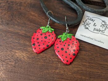 Boucles d'oreilles fraises, boucles d'oreilles fruits, boucles d'oreilles argile rouge 2