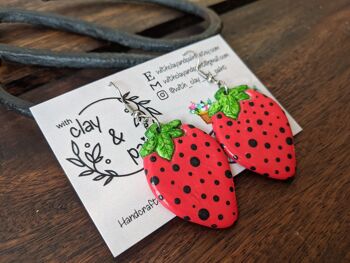 Boucles d'oreilles fraises, boucles d'oreilles fruits, boucles d'oreilles argile rouge 3