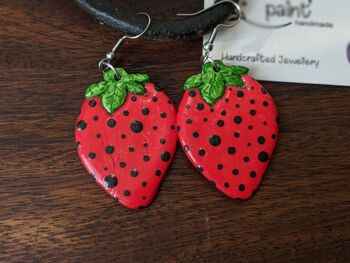 Boucles d'oreilles fraises, boucles d'oreilles fruits, boucles d'oreilles argile rouge 4