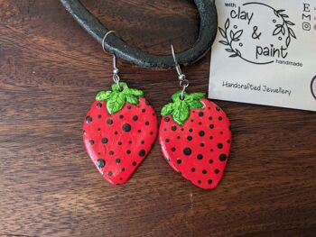 Boucles d'oreilles fraises, boucles d'oreilles fruits, boucles d'oreilles argile rouge 5