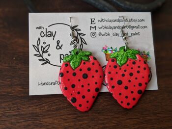 Boucles d'oreilles fraises, boucles d'oreilles fruits, boucles d'oreilles argile rouge 10