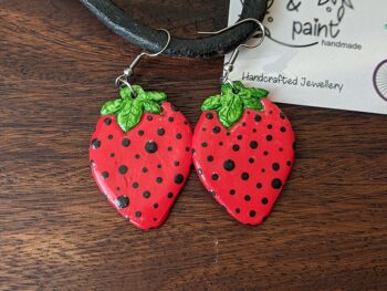 Boucles d'oreilles fraises, boucles d'oreilles fruits, boucles d'oreilles argile rouge 11