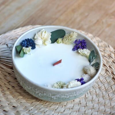 Dried flowers, vegetable candle, cotton flowers
