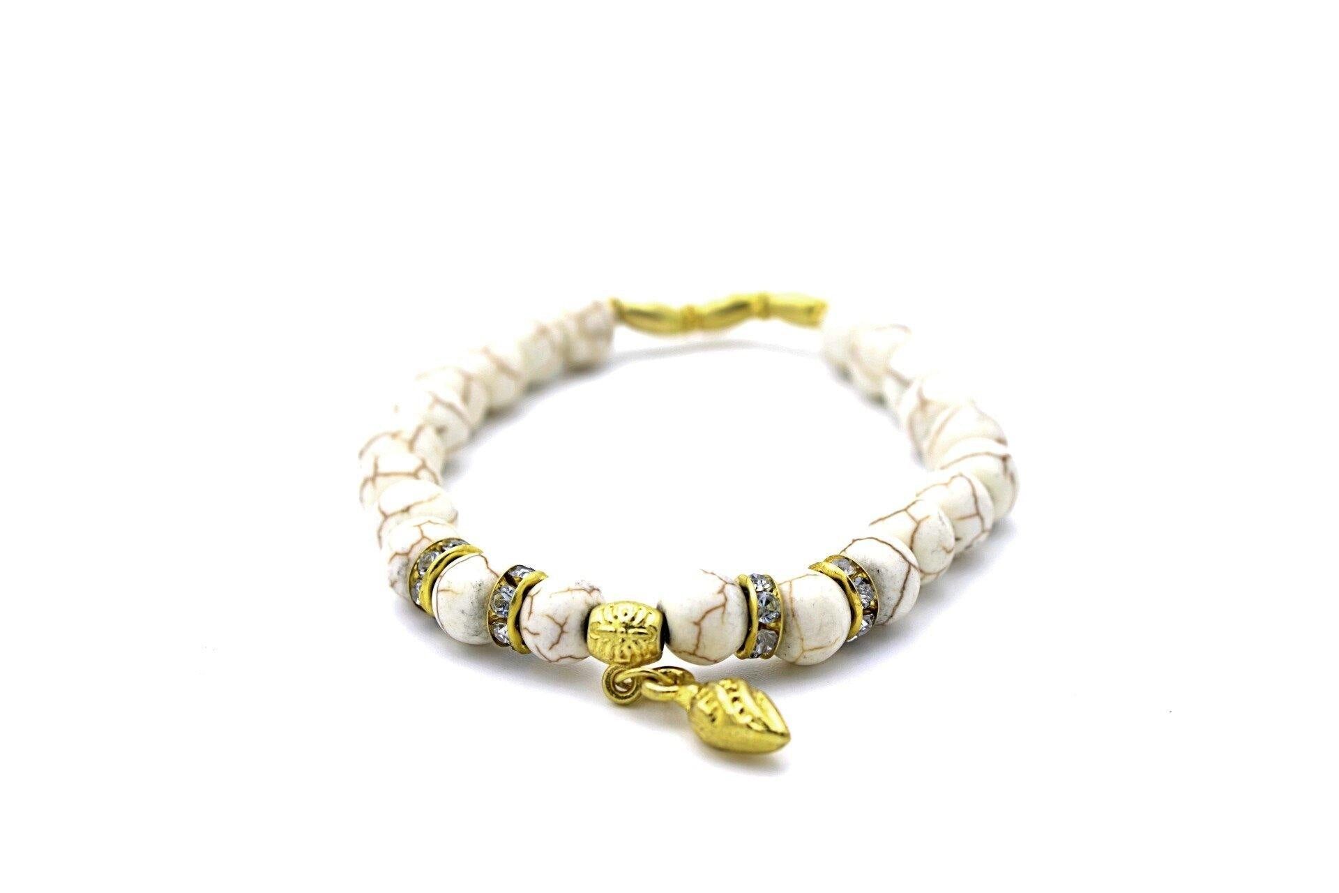 Silver Skull Bracelet White Howlite Stones Beads-Mens Womens Jewelry – Davis