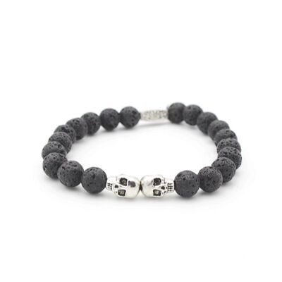 Bracelet tête de mort en pierre de lave noire de luxe Gem591 / SKU252