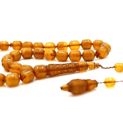 Perles de prière et de méditation cylindriques marron et miel fabriquées à la main UK483K / SKU424