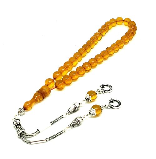 Transparent Honey Prayer Beads, Kehribar Tesbih UK-837K / SKU489