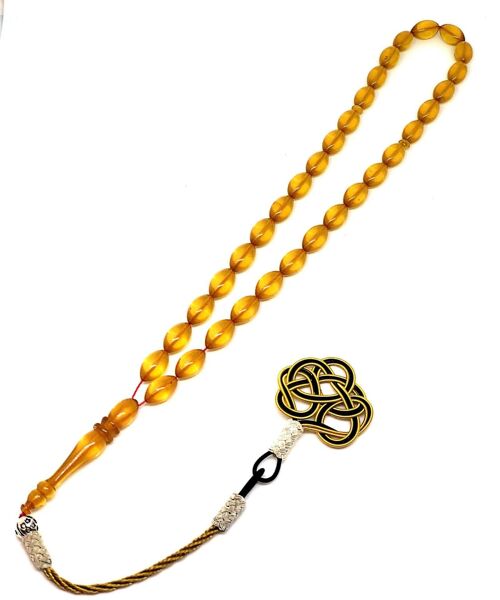 Transparent Honey Prayer Beads, Kehribar Tesbih UK872O / SKU498