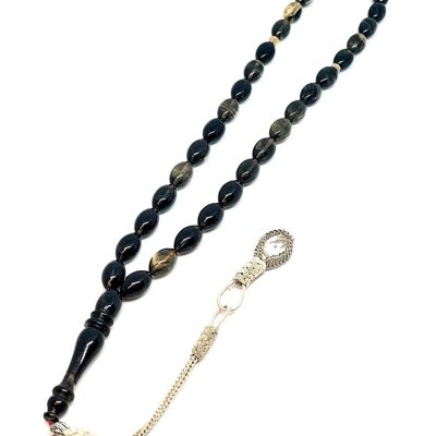 Perles de prière noires et transparentes, Kehribar Tesbih / SKU499